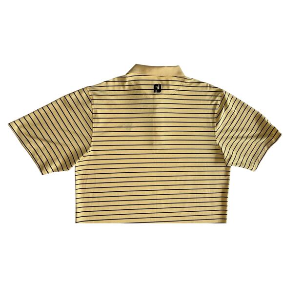 FJ Footjoy Men's Polo Shirt Medium Yellow Navy Stripe Unknown Golf Course Logo - Picture 10 of 12